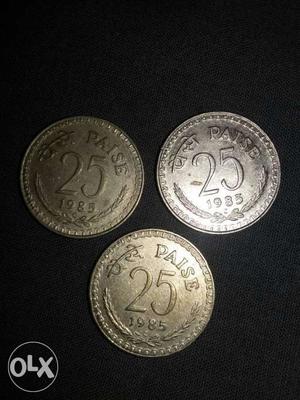 Three 25 Paise Coins