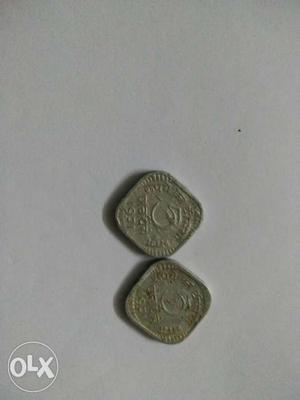 Two 5 Silver Indian Coins
