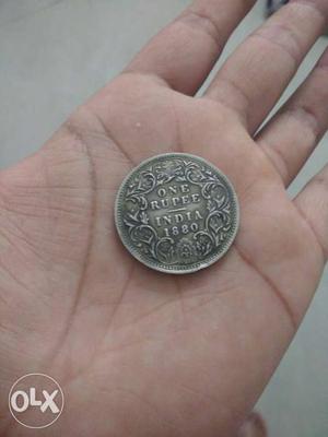 Victoria empress year  one rupee coin