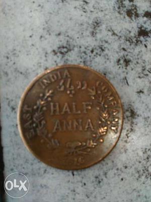 Bronze Half Anna Coin year-