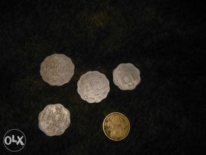 Four 10 Indian Paise And Round Gold Coin