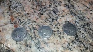 Three 25 Indian Paise Coins