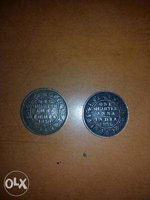 Two Gray One Quarter Anna India  Commemorative Coin