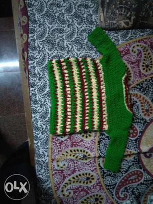 Baby's Green Red And Beige Striped Sweater