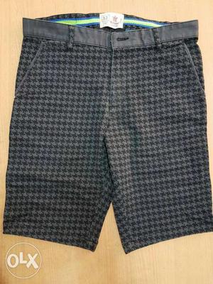Black And Gray Houndstooth Print Shorts