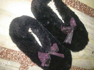 Black And White Fur Flats