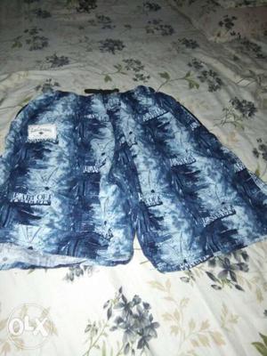 Blue And White Tie-dyed Shorts