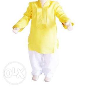Designer Yellow Raw Silk Kurta Pajama for Baby Boys