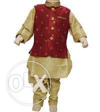 Ethnic Golden Readymade Indian Kurta Pajama Set for Boys
