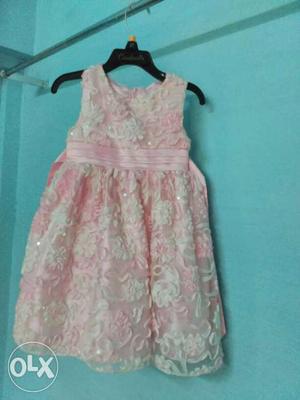 Girl's Pink And White Floral Sleeveless Dress