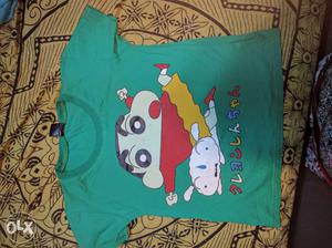Green color shinchan T-shirt size:M Price can be decreased