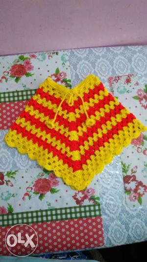 Hand Knitted Ponchoo for 1-2 year old baby girl