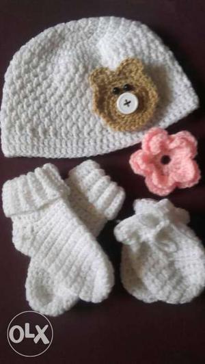 Handmade cap, socks and mittens set. Size 6