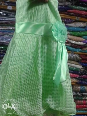 Kid's Green With Ribbon Midi Dress