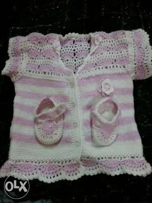 Kids cardigan and booties for 6months to 1 year
