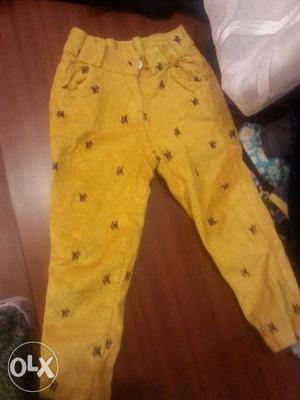 Kids girls yellow velvet pant and blue net top