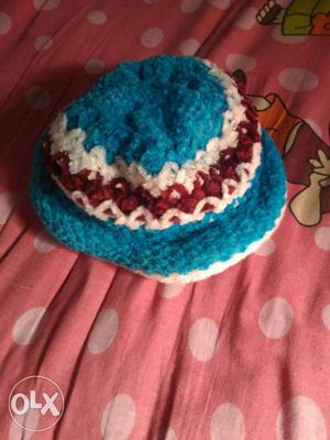 New blue, White And Red Knitted Beanie