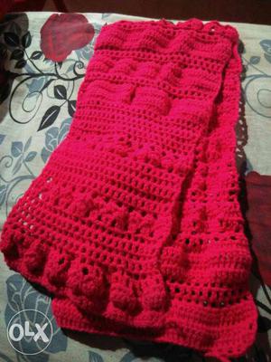 Pink wool scarf hand made corner