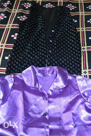 Purple satin long sleeve shirt and Black velvet