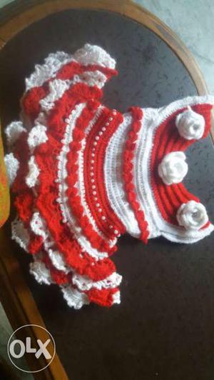 Toddler Girl Red And White Crochet Sleeveless A Line Dress