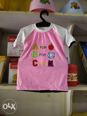 Toddler's Pink And White Abc Crew Neck Shirt