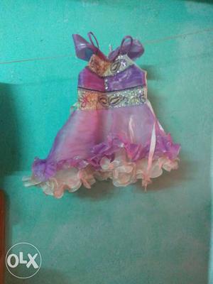 Toddler's Purple And Gray Spaghetti Strap Mini Dress