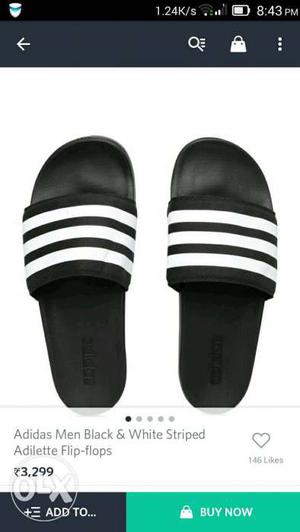 Black And White Adidas Stripe Slide Sandals