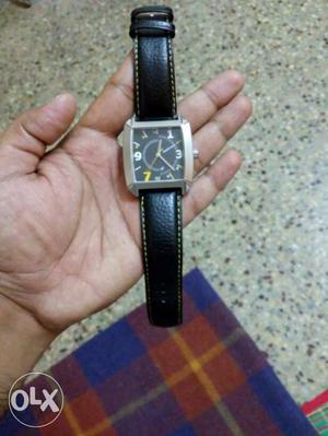 Black Leather Strap Silver Framed Chrongoraph fastrack Watch