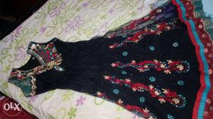 Black, Red, Blue, And Beige Floral V Neck Sleeveless Dress
