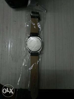 Brown Leather Strap Silver Watch