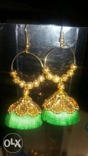 Gold And Green Hook Earrings