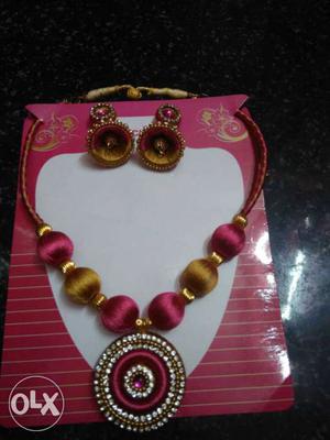 Pink Diamond And Brown Bead Necklace