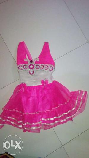 Pink and white combination fancy frok