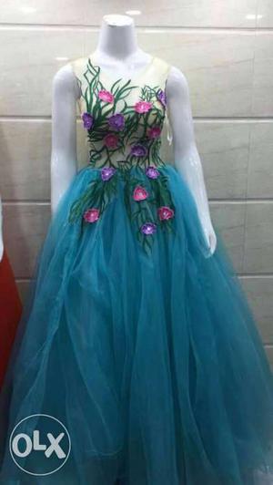 Purple Green Teal And Beige Floral Ball Gown
