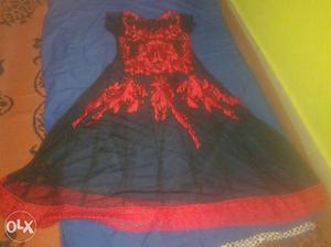 Red and black with out inner kali wali frock very