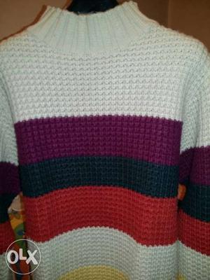 White Red And Black Knitted Turtle Neck Sweater