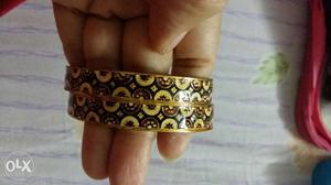Women's Pair Of Gold-brown-and-black Bangle Bracelets