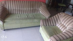 Beige And Grey Pinstripe Fabric Sofa And Arm Sofa Set