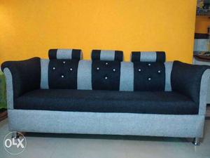 Black And Gray Fabric Tufted Sofa