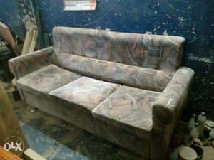Brown And Gray Fabric Three Seat Sofa