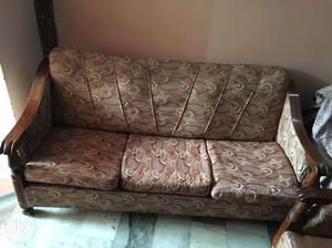 Brown And Grey Fabric 3-seat Sofa