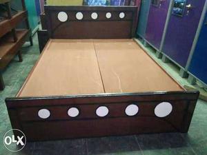Brown-white Wooden Queen Size Bed Frame