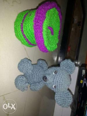 Crochet woollen Teddy of 15 CMS && woollen pouch