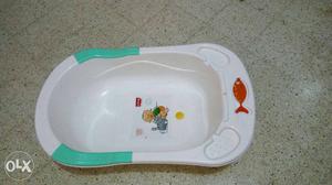 LuvLap Baby Bathtub with Anti-Slip (White&Green)