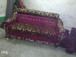 Purple And Brown Leaves Print Velvet Couch