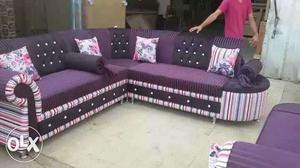Purple And White Fabric Sectional Sofa