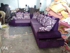 Purple Fabric Sectional Sofa