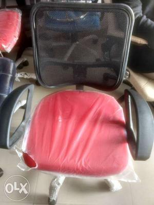 Red Padded Black Mesh Backed Office Rolling Chair