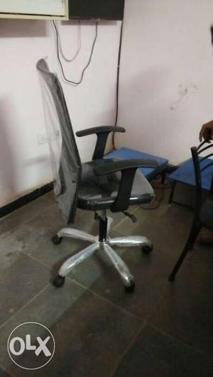 Silver And Black Office Rolling Armchair