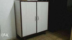 White And Brown French Door Wardrobe Cabinet
